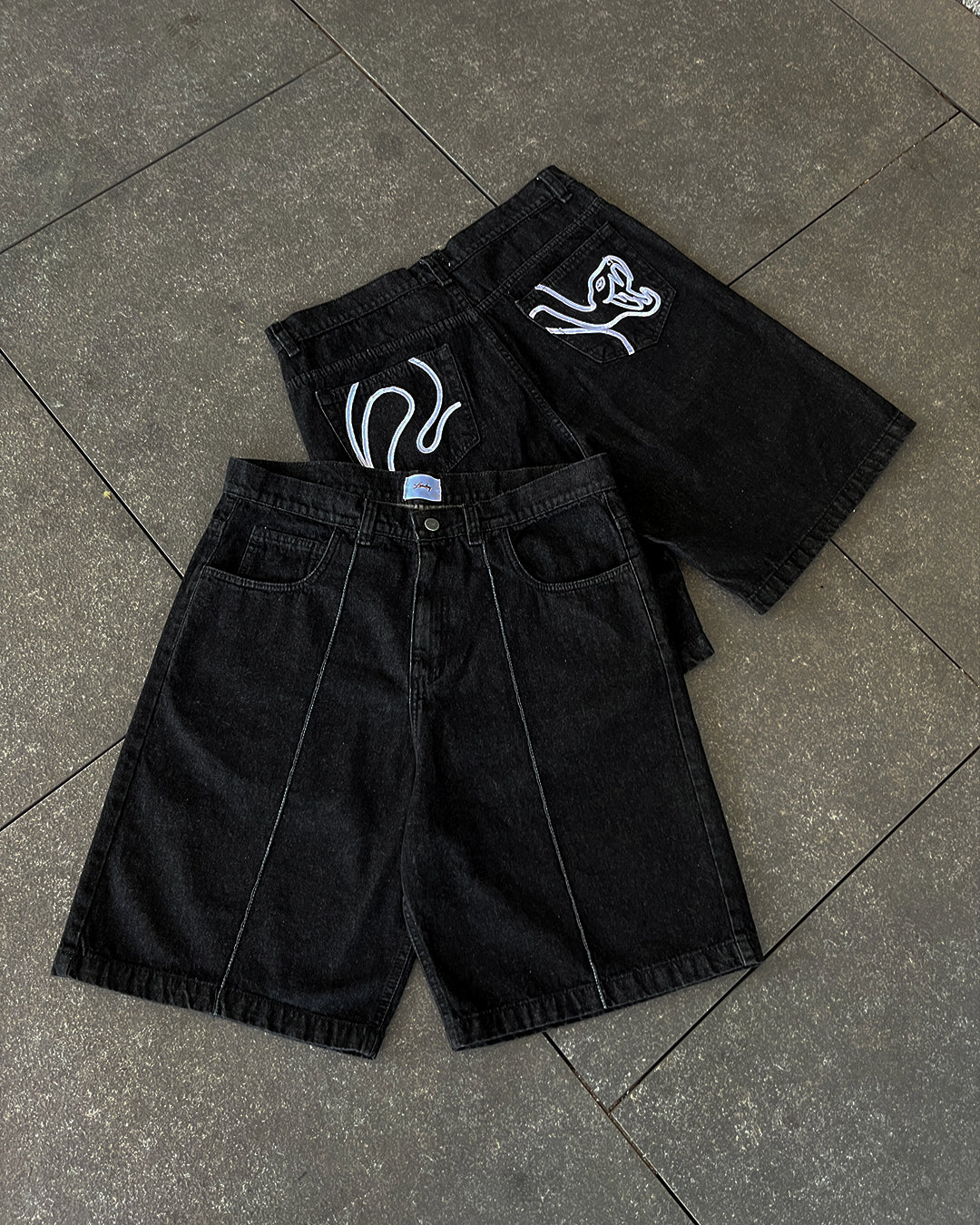 S-NAKE DENIM JORT - BLACK